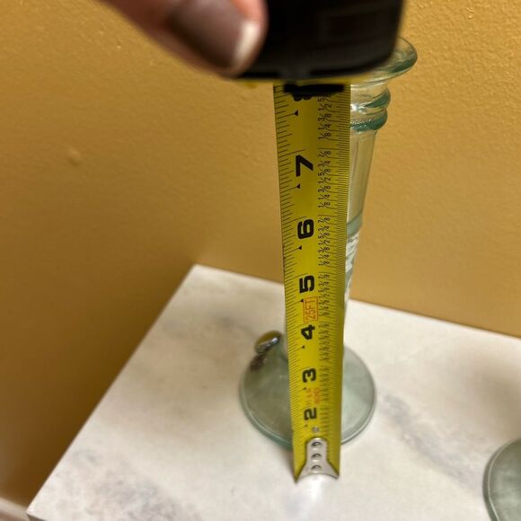 Glass Shabbat Hand Painted Candlesticks with White Flowers - Picture 8 of 9